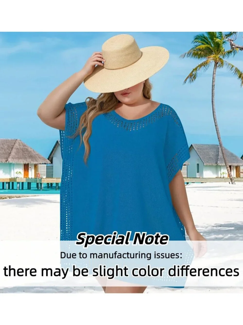 Women's Z Blue One Size Polyester Crochet Summer Swimsuit Coverup Dress